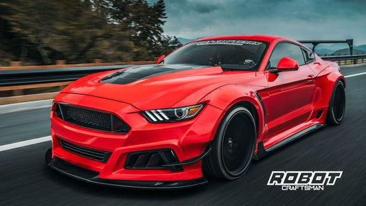 Ford Mustang Ecoboost V6 GT S550.1 2015 2016 2017 & Mustang Ecoboost V6 GT March1 Bullitt S550.2 2018 2019 2020 2021 2022 2023 with Aftermarket Parts - "STORM" Widebody Fender Flares Wheel Arches & Side Skirts Carbon Fiber / FRP from Robot Craftsman