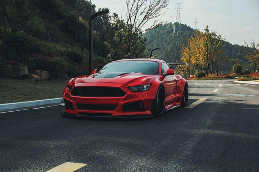 Ford Mustang Ecoboost V6 GT S550.1 2015 2016 2017 & Mustang Ecoboost V6 GT March1 Bullitt S550.2 2018 2019 2020 2021 2022 2023 with Aftermarket Parts - "STORM" Widebody Fender Flares Wheel Arches & Side Skirts Carbon Fiber / FRP from Robot Craftsman