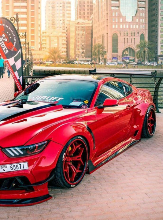 Ford Mustang Ecoboost V6 GT S550.1 2015 2016 2017 & Mustang Ecoboost V6 GT March1 Bullitt S550.2 2018 2019 2020 2021 2022 2023 with Aftermarket Parts - "STORM" Widebody Fender Flares Wheel Arches & Side Skirts Carbon Fiber / FRP from Robot Craftsman