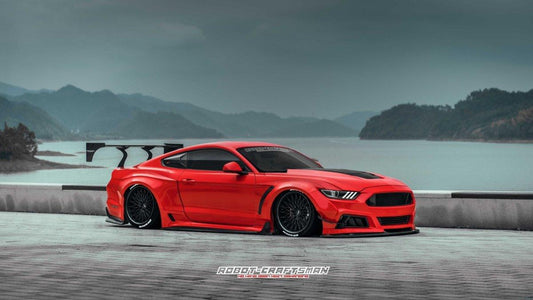 Ford Mustang Ecoboost V6 GT S550.1 2015 2016 2017 & Mustang Ecoboost V6 GT March1 Bullitt S550.2 2018 2019 2020 2021 2022 2023 with Aftermarket Parts - "STORM" Widebody Fender Flares Wheel Arches & Side Skirts Carbon Fiber / FRP from Robot Craftsman
