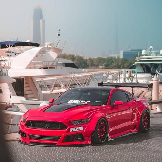 Ford Mustang Ecoboost V6 GT S550.1 2015 2016 2017 & Mustang Ecoboost V6 GT March1 Bullitt S550.2 2018 2019 2020 2021 2022 2023 with Aftermarket Parts - "STORM" Widebody Fender Flares Wheel Arches & Side Skirts Carbon Fiber / FRP from Robot Craftsman