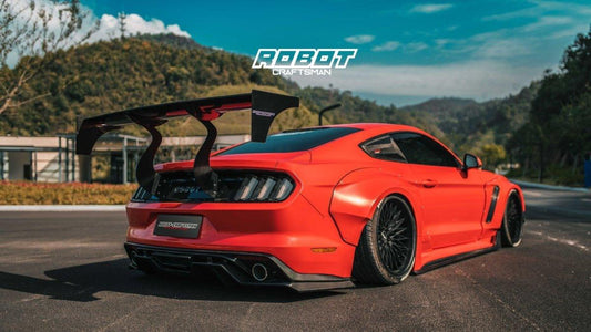 Ford Mustang Ecoboost V6 GT S550.1 2015 2016 2017 & Mustang Ecoboost V6 GT March1 Bullitt S550.2 2018 2019 2020 2021 2022 2023 with Aftermarket Parts - "STORM" Widebody Fender Flares Wheel Arches & Side Skirts Carbon Fiber / FRP from Robot Craftsman