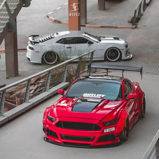 Ford Mustang Ecoboost V6 GT S550.1 2015 2016 2017 & Mustang Ecoboost V6 GT March1 Bullitt S550.2 2018 2019 2020 2021 2022 2023 with Aftermarket Parts - "STORM" Widebody Fender Flares Wheel Arches & Side Skirts Carbon Fiber / FRP from Robot Craftsman