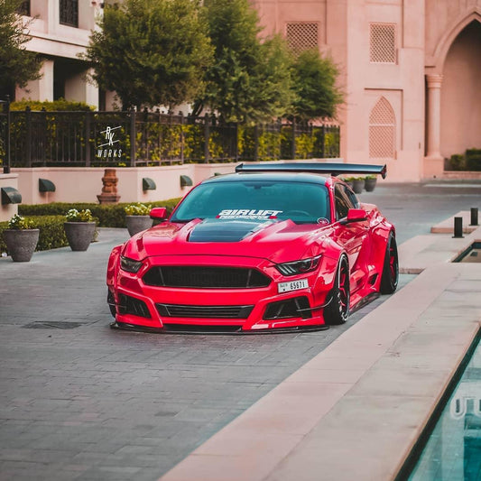 Ford Mustang Ecoboost V6 GT S550.1 2015 2016 2017 & Mustang Ecoboost V6 GT March1 Bullitt S550.2 2018 2019 2020 2021 2022 2023 with Aftermarket Parts - "STORM" Widebody Fender Flares Wheel Arches & Side Skirts Carbon Fiber / FRP from Robot Craftsman