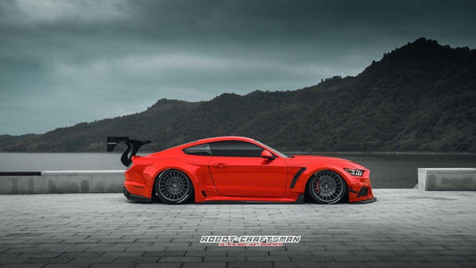 Ford Mustang Ecoboost V6 GT S550.1 2015 2016 2017 & Mustang Ecoboost V6 GT March1 Bullitt S550.2 2018 2019 2020 2021 2022 2023 with Aftermarket Parts - "STORM" Widebody Fender Flares Wheel Arches & Side Skirts Carbon Fiber / FRP from Robot Craftsman