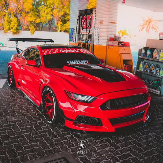 Ford Mustang Ecoboost V6 GT S550.1 2015 2016 2017 & Mustang Ecoboost V6 GT March1 Bullitt S550.2 2018 2019 2020 2021 2022 2023 with Aftermarket Parts - "STORM" Widebody Fender Flares Wheel Arches & Side Skirts Carbon Fiber / FRP from Robot Craftsman