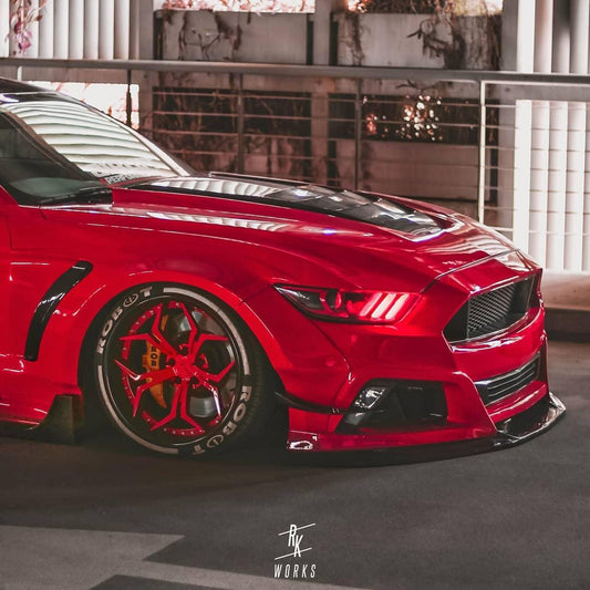 Ford Mustang Ecoboost V6 GT S550.1 2015 2016 2017 & Mustang Ecoboost V6 GT March1 Bullitt S550.2 2018 2019 2020 2021 2022 2023 with Aftermarket Parts - "STORM" Widebody Fender Flares Wheel Arches & Side Skirts Carbon Fiber / FRP from Robot Craftsman