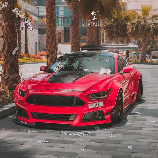 Ford Mustang Ecoboost V6 GT S550.1 2015 2016 2017 & Mustang Ecoboost V6 GT March1 Bullitt S550.2 2018 2019 2020 2021 2022 2023 with Aftermarket Parts - "STORM" Widebody Fender Flares Wheel Arches & Side Skirts Carbon Fiber / FRP from Robot Craftsman