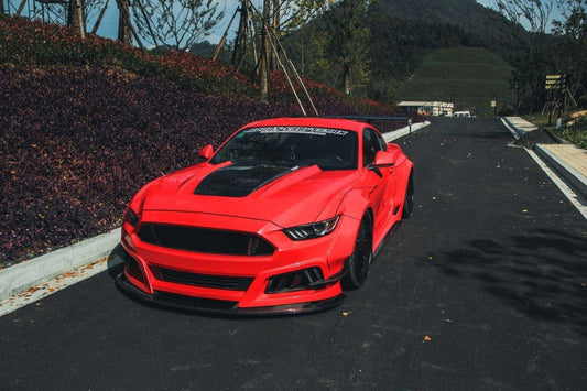 Ford Mustang Ecoboost V6 GT S550.1 2015 2016 2017 & Mustang Ecoboost V6 GT March1 Bullitt S550.2 2018 2019 2020 2021 2022 2023 with Aftermarket Parts - "STORM" Widebody Fender Flares Wheel Arches & Side Skirts Carbon Fiber / FRP from Robot Craftsman