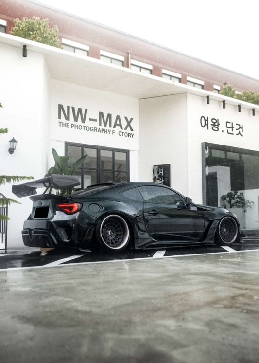 Toyota GT86 86 TRD GT SE Base ZN6 2017 2018 2019 2020 & Scion FR-S FRS ZN6 2013 2014 2015 2016 & BRZ TS Limited Premium ZN6 2013 2014 2015 2016 2017 2018 2019 2020 (compatible with ROBOT widebody kit) with Aftermarket Parts - Front Fenders Replacement & Rear Quarter Fender Flares & Side Skirts Carbon Fiber / FRP from Robot Craftsman