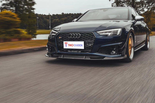 Audi S4 A4 S-line (with s-line bumper) B9 2019 with Aftermarket Parts - Front Canards Pre-preg Carbon Fiber from TAKD Carbon
