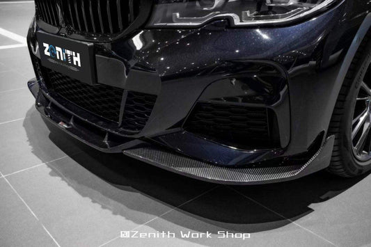 BMW 3 Series 330i (with M-package bumper, does not fit base model) M340i G20 Pre-LCI 2019 2020 2021 2022 with Aftermarket Parts - V1 Style Front Lip Pre-preg Carbon Fiber from TAKD Carbon