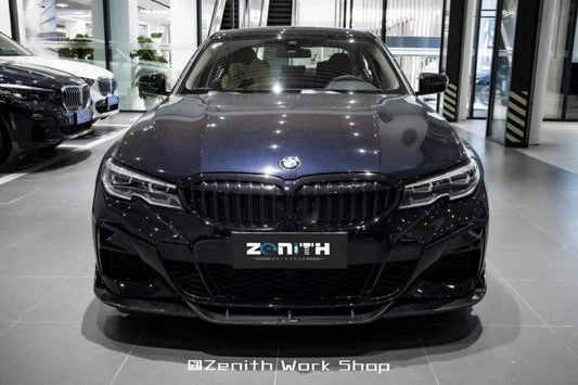 BMW 3 Series 330i (with M-package bumper, does not fit base model) M340i G20 Pre-LCI 2019 2020 2021 2022 with Aftermarket Parts - V1 Style Front Lip Pre-preg Carbon Fiber from TAKD Carbon