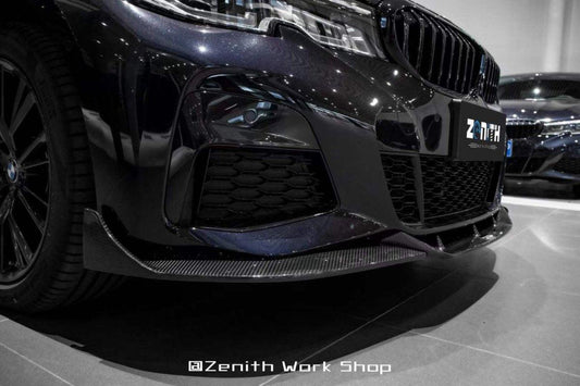 BMW 3 Series 330i (with M-package bumper, does not fit base model) M340i G20 Pre-LCI 2019 2020 2021 2022 with Aftermarket Parts - V1 Style Front Lip Pre-preg Carbon Fiber from TAKD Carbon