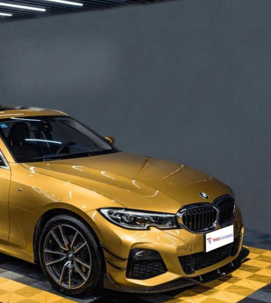 BMW 3 Series 330i (with M-package bumper, does not fit base model) M340i G20 Pre-LCI 2019 2020 2021 2022 with Aftermarket Parts - V1 Style Front Lip Pre-preg Carbon Fiber from TAKD Carbon