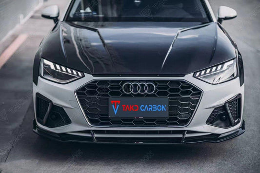 Audi RS4 S4 A4 (all models) B9 / B9.5 2017-ON with Aftermarket Parts - V2 Style Hood Pre-preg Carbon Fiber from TAKD Carbon