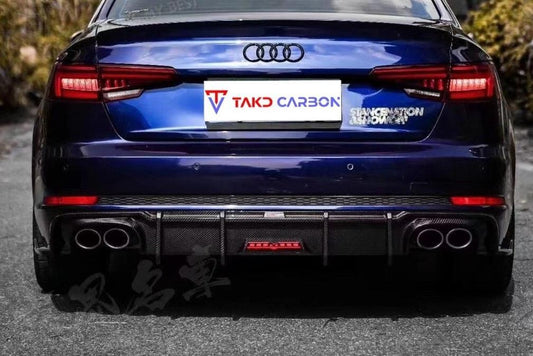 Audi S4 A4 S-line (with s-line bumper) B9 2017 2018 2019 with Aftermarket Parts - V2 Rear Diffuser & Canards Pre-preg Carbon Fiber from TAKD Carbon