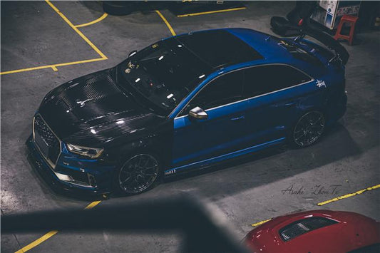 Audi RS3 S3 A3 8V/8V.5 2014 2015 2016 2017 2018 2019 2020 with Aftermarket Parts - Hood Pre-preg Carbon Fiber from TAKD Carbon