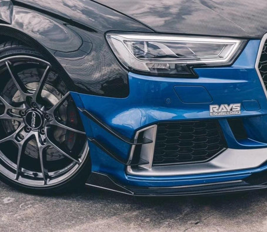 Audi RS3 8V.5 2018 2019 2020 with Aftermarket Parts - Front Canards Pre-preg Carbon Fiber from TAKD Carbon