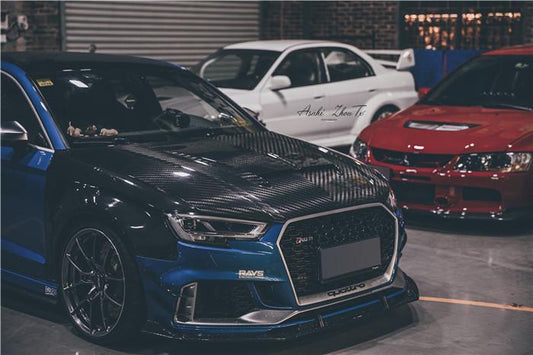 Audi RS3 8V.5 2018 2019 2020 with Aftermarket Parts - Front Canards Pre-preg Carbon Fiber from TAKD Carbon