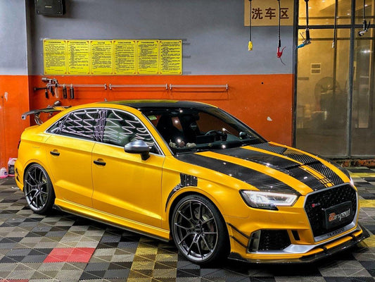 Audi RS3 8V.5 2018 2019 2020 with Aftermarket Parts - Front Canards Pre-preg Carbon Fiber from TAKD Carbon