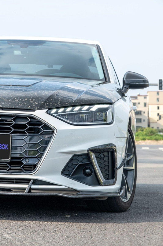 Audi S4 A4 S-line (with s-line bumper) B9.5 2020 2021 2022 2023 2024 with Aftermarket Parts - Front Canards Pre-preg Carbon Fiber from TAKD Carbon
