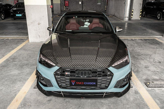 Audi S5 A5 S-line (with s-line bumper) B9.5 2020 2021 2022 2023 2024 with Aftermarket Parts - Front Canards Pre-preg Carbon Fiber from TAKD Carbon