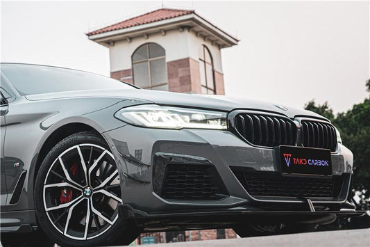 BMW 5 Series M550 540 530 (with M-package bumper, does not fit base model) G30 LCI 2021-ON with Aftermarket Parts - Front Canards Pre-preg Carbon Fiber from TAKD Carbon
