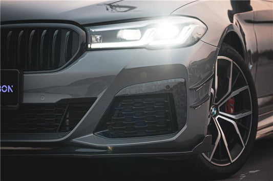 BMW 5 Series M550 540 530 (with M-package bumper, does not fit base model) G30 LCI 2021-ON with Aftermarket Parts - Front Canards Pre-preg Carbon Fiber from TAKD Carbon