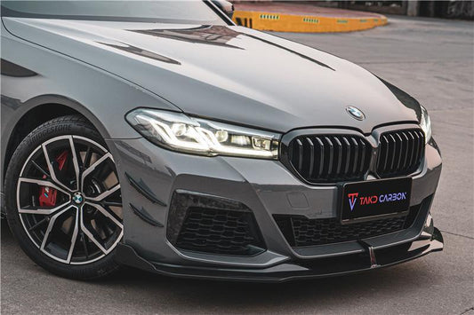 BMW 5 Series M550 540 530 (with M-package bumper, does not fit base model) G30 LCI 2021-ON with Aftermarket Parts - Front Canards Pre-preg Carbon Fiber from TAKD Carbon