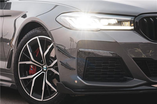 BMW 5 Series M550 540 530 (with M-package bumper, does not fit base model) G30 LCI 2021-ON with Aftermarket Parts - Front Canards Pre-preg Carbon Fiber from TAKD Carbon