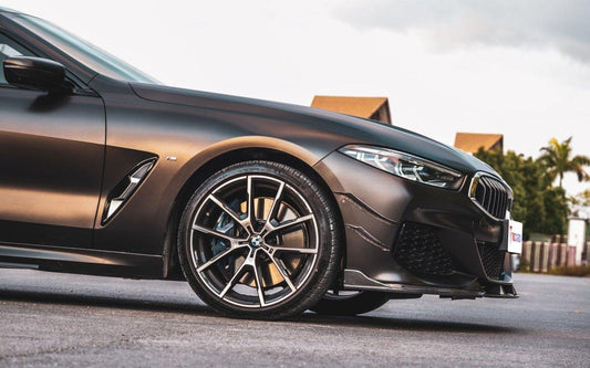 BMW 8 Series M850 840 (With M-Package Bumper) G14 G15 G16 2018 2019 2020 2021 2022 2023 2024 with Aftermarket Parts - V1 Style Front Canards Pre-preg Carbon Fiber from TAKD Carbon