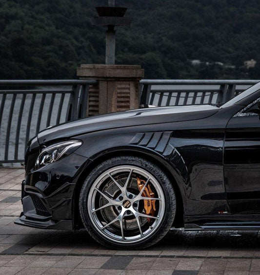 Mercedes Benz C-Class C63/C63S (fits both Pre-Facelift & Facelift) W205 2015 2016 2017 2018 2019 2020 2021 with Aftermarket Parts - Front Canards Pre-preg Carbon Fiber from TAKD Carbon