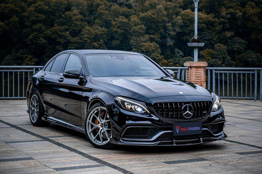 Mercedes Benz C-Class C63/C63S (fits both Pre-Facelift & Facelift) W205 2015 2016 2017 2018 2019 2020 2021 with Aftermarket Parts - Front Canards Pre-preg Carbon Fiber from TAKD Carbon