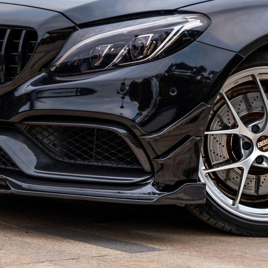 Mercedes Benz C-Class C63/C63S (fits both Pre-Facelift & Facelift) W205 2015 2016 2017 2018 2019 2020 2021 with Aftermarket Parts - Front Canards Pre-preg Carbon Fiber from TAKD Carbon