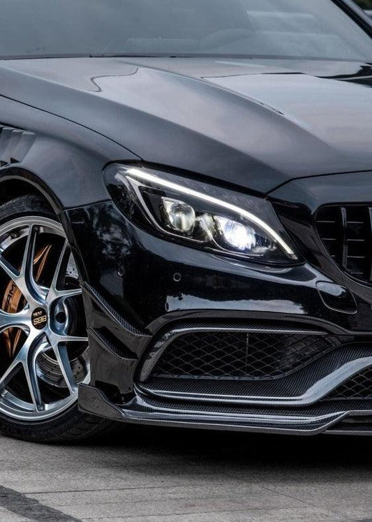 Mercedes Benz C-Class C63/C63S (fits both Pre-Facelift & Facelift) W205 2015 2016 2017 2018 2019 2020 2021 with Aftermarket Parts - Front Canards Pre-preg Carbon Fiber from TAKD Carbon