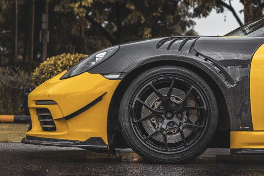 Porsche 718 Cayman / Boxster / GTS 2017 2018 2019 2020 2021 2022 2023 2024 with Aftermarket Parts - Pre-preg Carbon Fiber Front Canards from TAKD Carbon