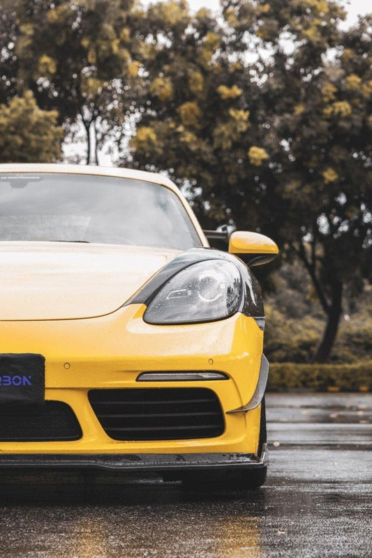 Porsche 718 Cayman / Boxster / GTS 2017 2018 2019 2020 2021 2022 2023 2024 with Aftermarket Parts - Pre-preg Carbon Fiber Front Canards from TAKD Carbon