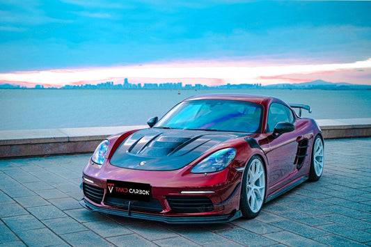 Porsche 718 Cayman / Boxster / GTS 2017 2018 2019 2020 2021 2022 2023 2024 with Aftermarket Parts - Pre-preg Carbon Fiber Front Canards from TAKD Carbon