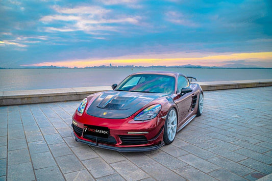 Porsche 718 Cayman / Boxster / GTS 2017 2018 2019 2020 2021 2022 2023 2024 with Aftermarket Parts - Pre-preg Carbon Fiber Front Canards from TAKD Carbon
