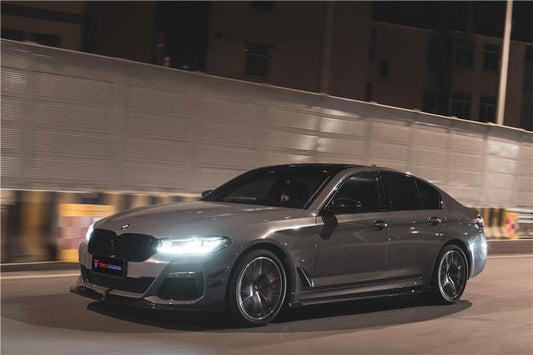 BMW 5 Series M550 540 530 (with M-package bumper, does not fit base model) G30 LCI 2021-ON with Aftermarket Parts - Front Bumper Upper Valences Trim Pre-preg Carbon Fiber from TAKD Carbon