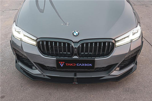 BMW 5 Series M550 540 530 (with M-package bumper, does not fit base model) G30 LCI 2021-ON with Aftermarket Parts - Front Bumper Upper Valences Trim Pre-preg Carbon Fiber from TAKD Carbon