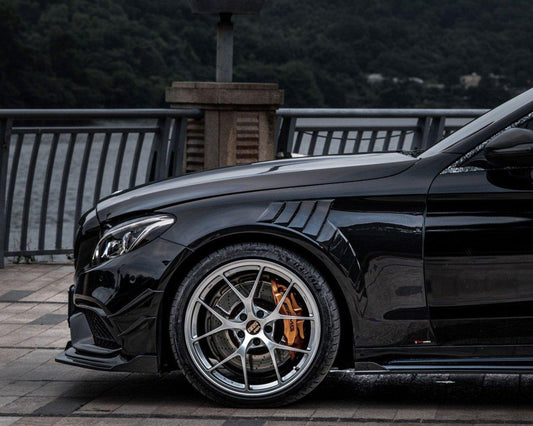 Mercedes Benz C-Class C63/C63S C43 C300 W205 (fits both Pre-Facelift & Facelift) W205 2015 2016 2017 2018 2019 2020 2021 with Aftermarket Parts - Front Fenders Pre-preg Carbon Fiber from TAKD Carbon