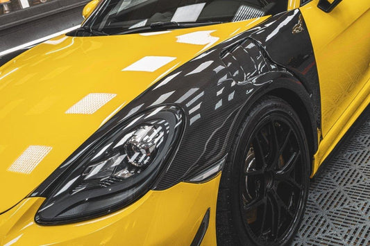 Porsche 718 Cayman / Boxster / GTS / GT4 / Spyder 2017 2018 2019 2020 2021 2022 2023 2024 with Aftermarket Parts - Pre-preg Carbon Fiber Front Fenders from TAKD Carbon