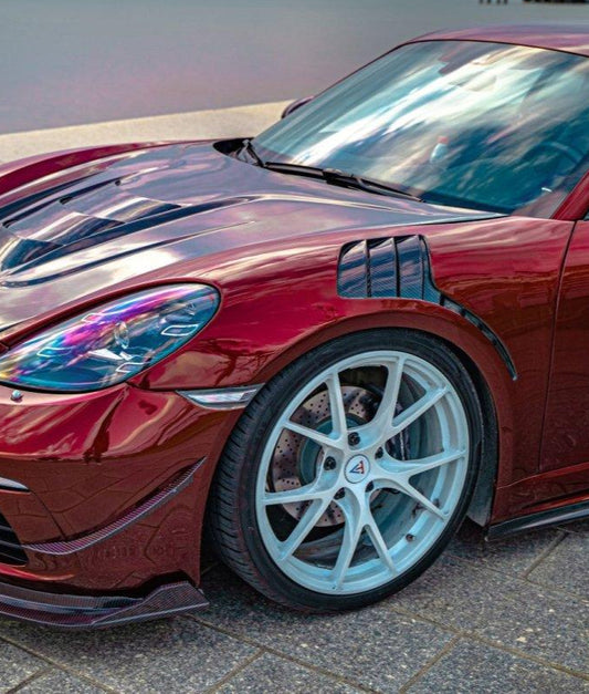Porsche 718 Cayman / Boxster / GTS / GT4 / Spyder 2017 2018 2019 2020 2021 2022 2023 2024 with Aftermarket Parts - Pre-preg Carbon Fiber Front Fenders from TAKD Carbon