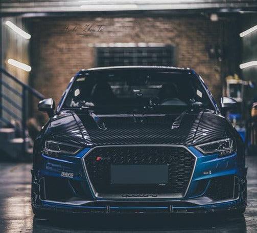 Audi RS3 8V.5 2018 2019 2020 with Aftermarket Parts - Front Lip Pre-preg Carbon Fiber from TAKD Carbon