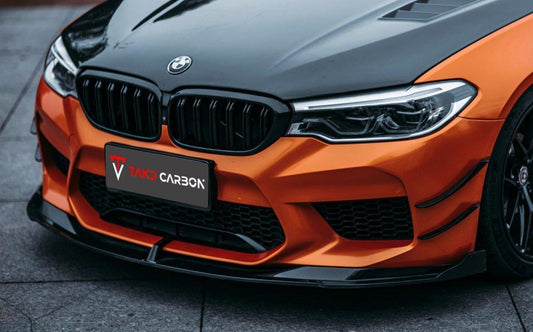 BMW M5 / M5C / M5CS F90 Pre-LCI 2018 2019 2020 with Aftermarket Parts - Front Lip Pre-preg Carbon Fiber from TAKD Carbon