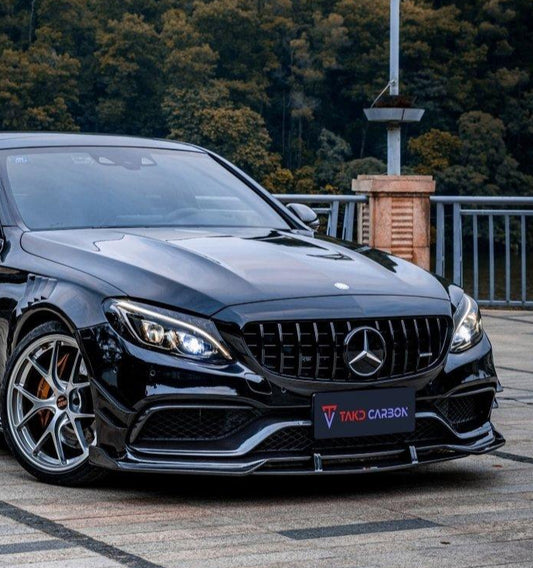 Mercedes Benz C-Class C63/C63S (fits both Pre-Facelift & Facelift) W205 2015 2016 2017 2018 2019 2020 2021 with Aftermarket Parts - Front Lip Pre-preg Carbon Fiber from TAKD Carbon