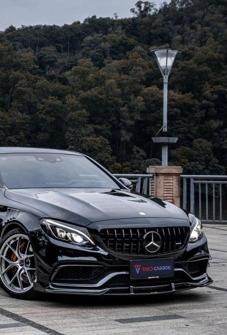 Mercedes Benz C-Class C63/C63S (fits both Pre-Facelift & Facelift) W205 2015 2016 2017 2018 2019 2020 2021 with Aftermarket Parts - Front Lip Pre-preg Carbon Fiber from TAKD Carbon