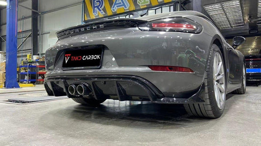 Porsche 718 Cayman / Boxster / GTS 2017-ON with Aftermarket Parts - V2 Rear Diffuser & Canards Pre-preg Carbon Fiber from TAKD Carbon